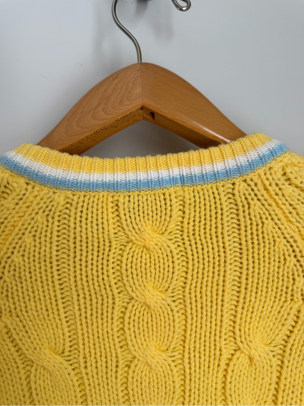 Vintage 60s Lacoste Tennis Sweater Izod Yellow Cable Knit Blue Alligator - Picture 8 of 10